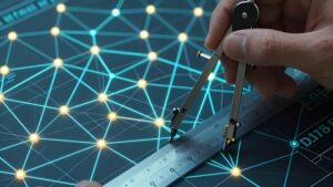 Руки математика измеряют светящиеся сферы для анализа числовых интервалов государственных лотерей 2026 года